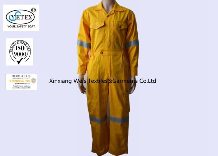 Yellow Fr Cotton Coverall Flame Retardant / Oil Gas Fire Retardant Work Clothes